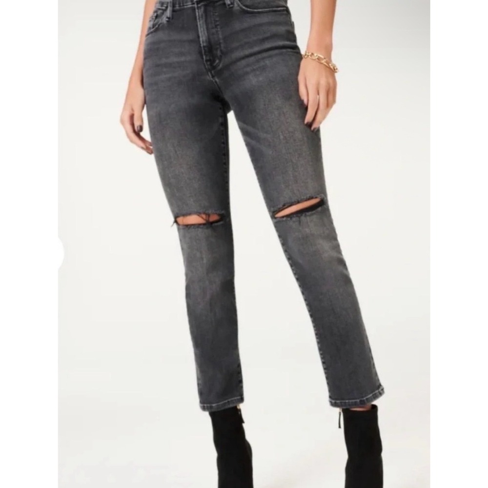 Good American Always Fits Good Straight Jeans Distressed Black Mid Rise 6-12